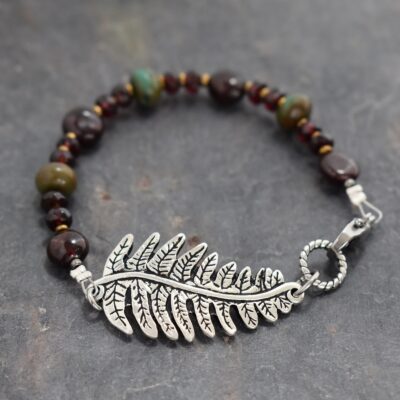 Silver fern with beaded gemstone bracelet