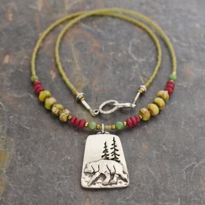 Beaded bear in woods jasper neckalce (3)