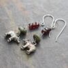 silver 3d bears and gemstone long dangle earrings
