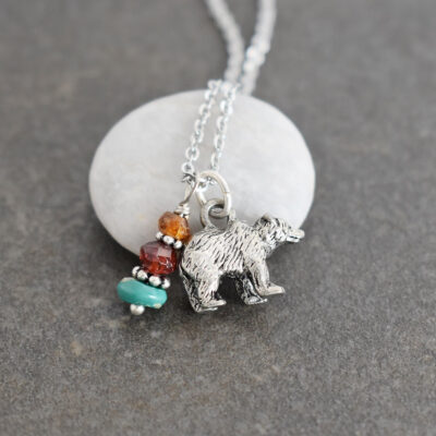 little black bear necklace small 3d silver pewter black bear pendant with gemstone charm