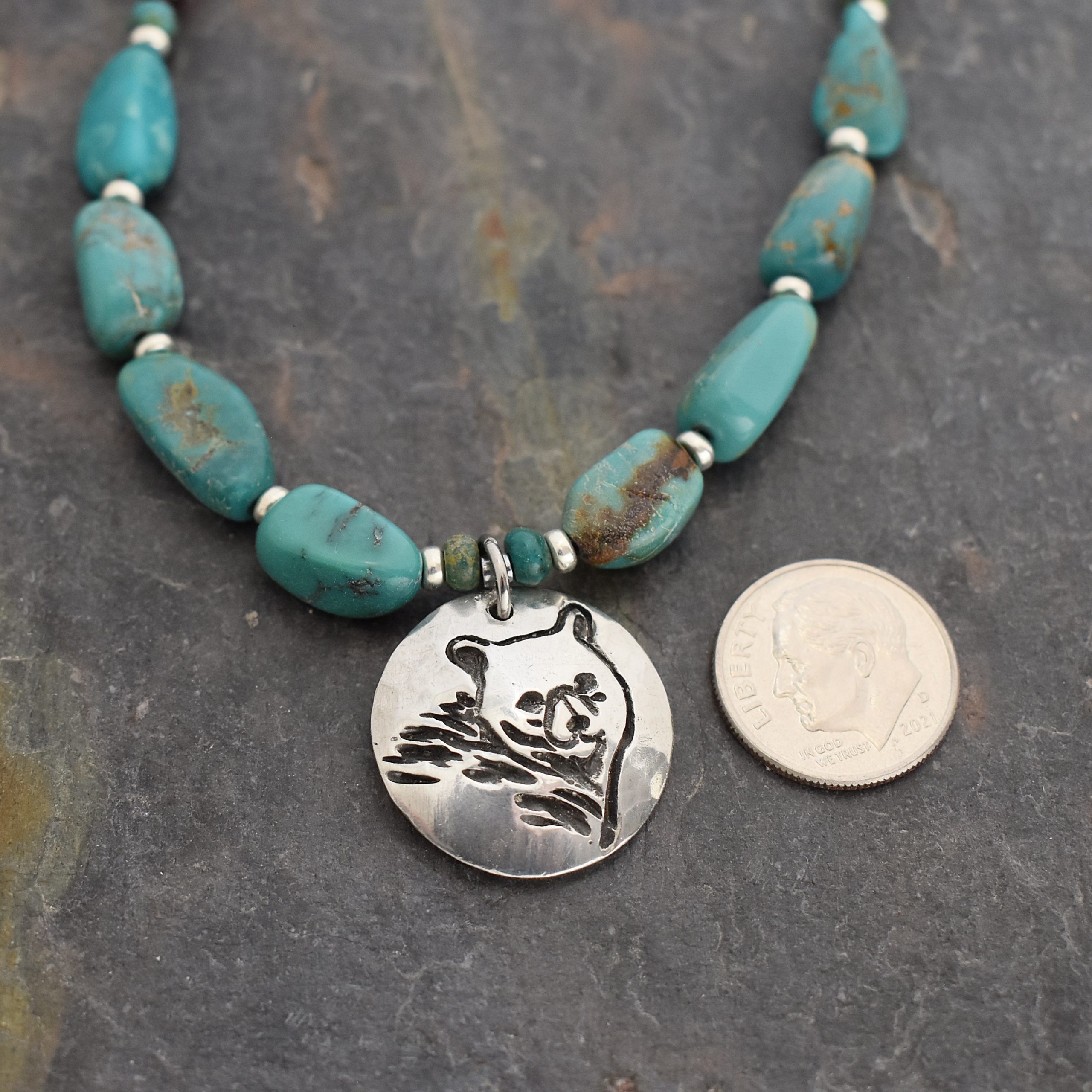 Beaded garnet, turquoise black bear necklace (3)