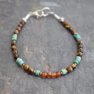 Hessonite garnet, turquoise, tiger eye barcelet (1)_90dpi