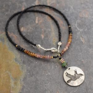 Beaded Black Crow Necklace