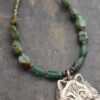 Beaded Timber Wolf Necklace Beaded necklace with Turquoise and Green Aventurine gemstones with silver wolf head