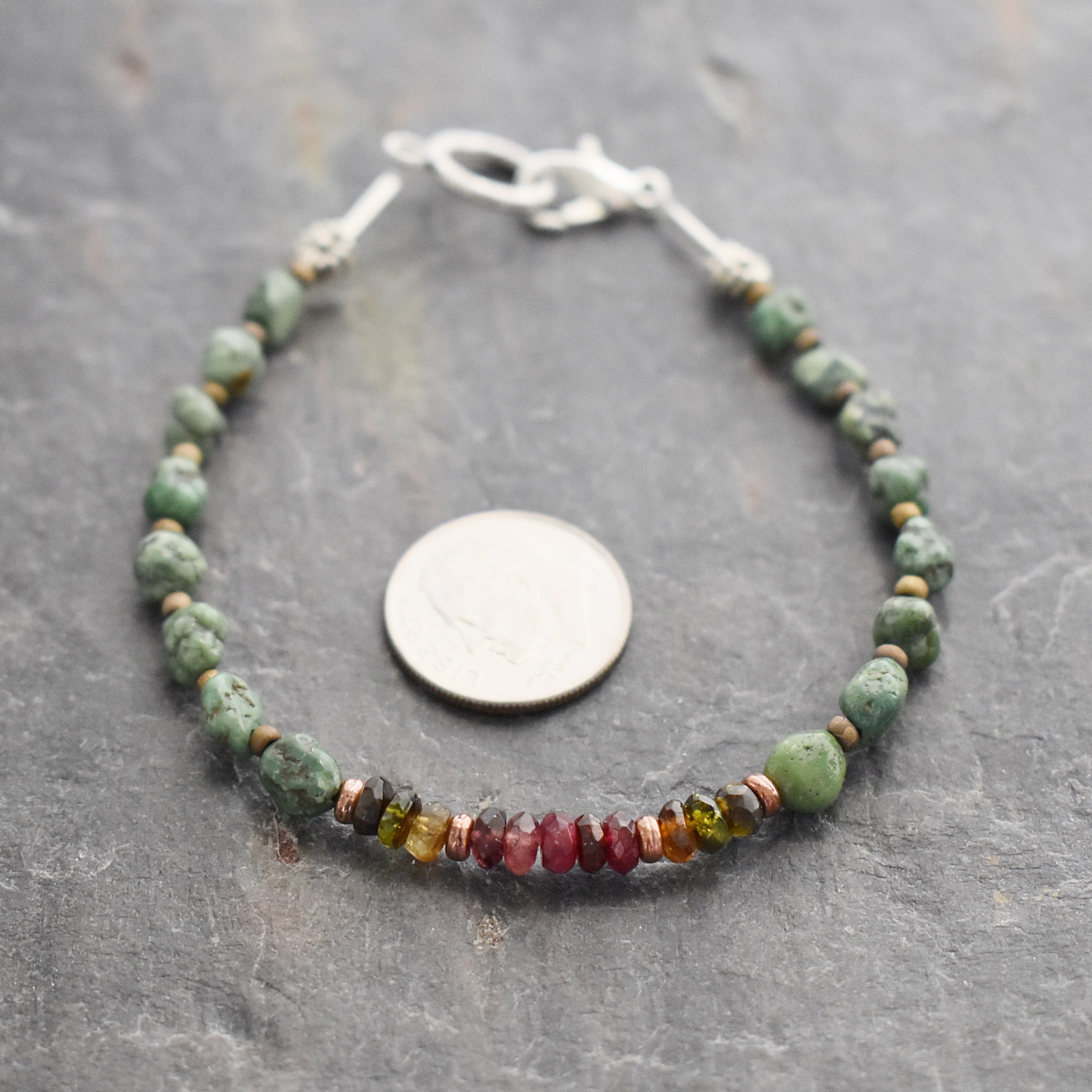 green turquoise and tourlamine bracelet (1)