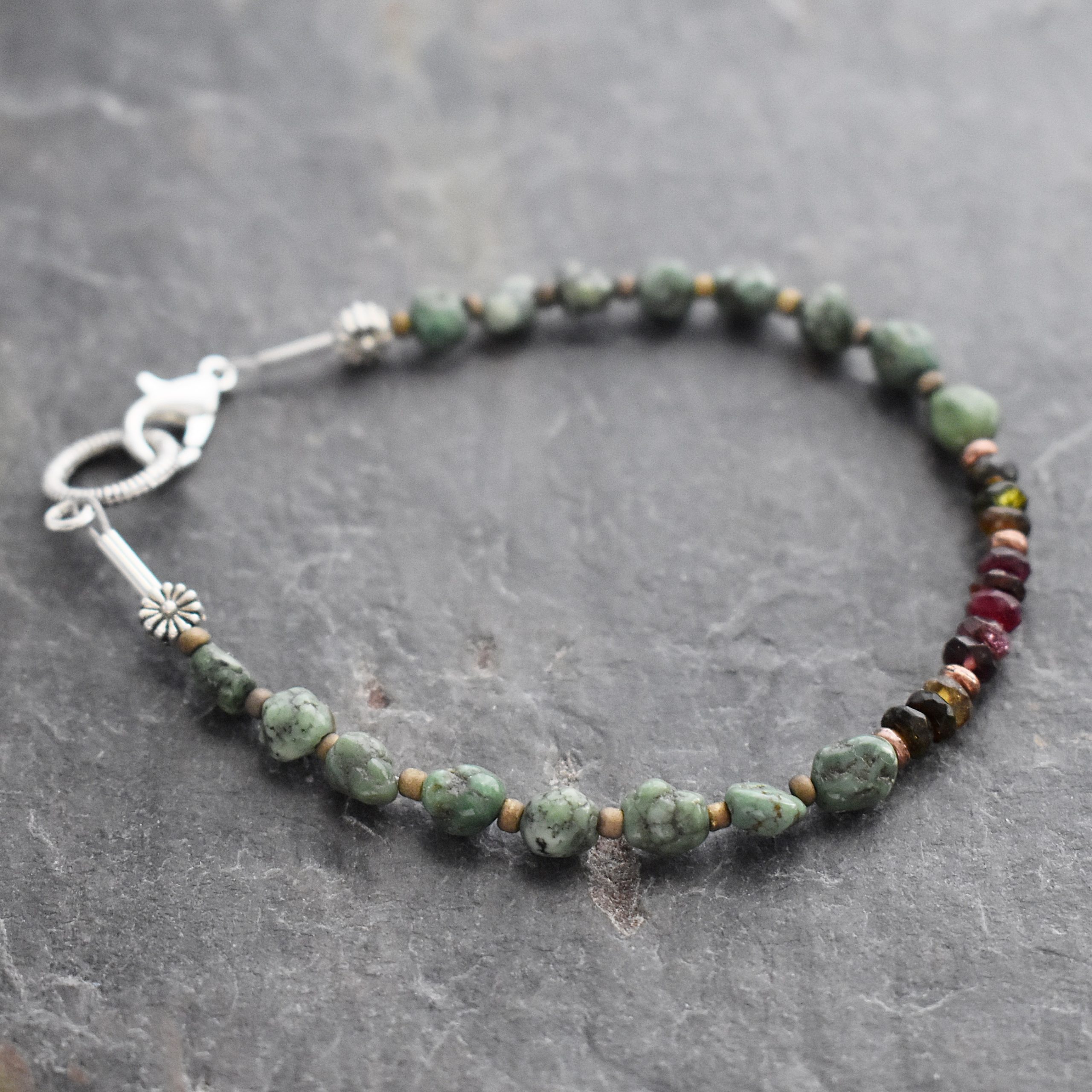 green turquoise and tourlamine bracelet (3)