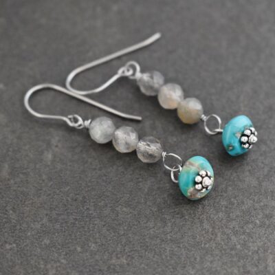 long Gray Labardorite and turquoise earrings (7)