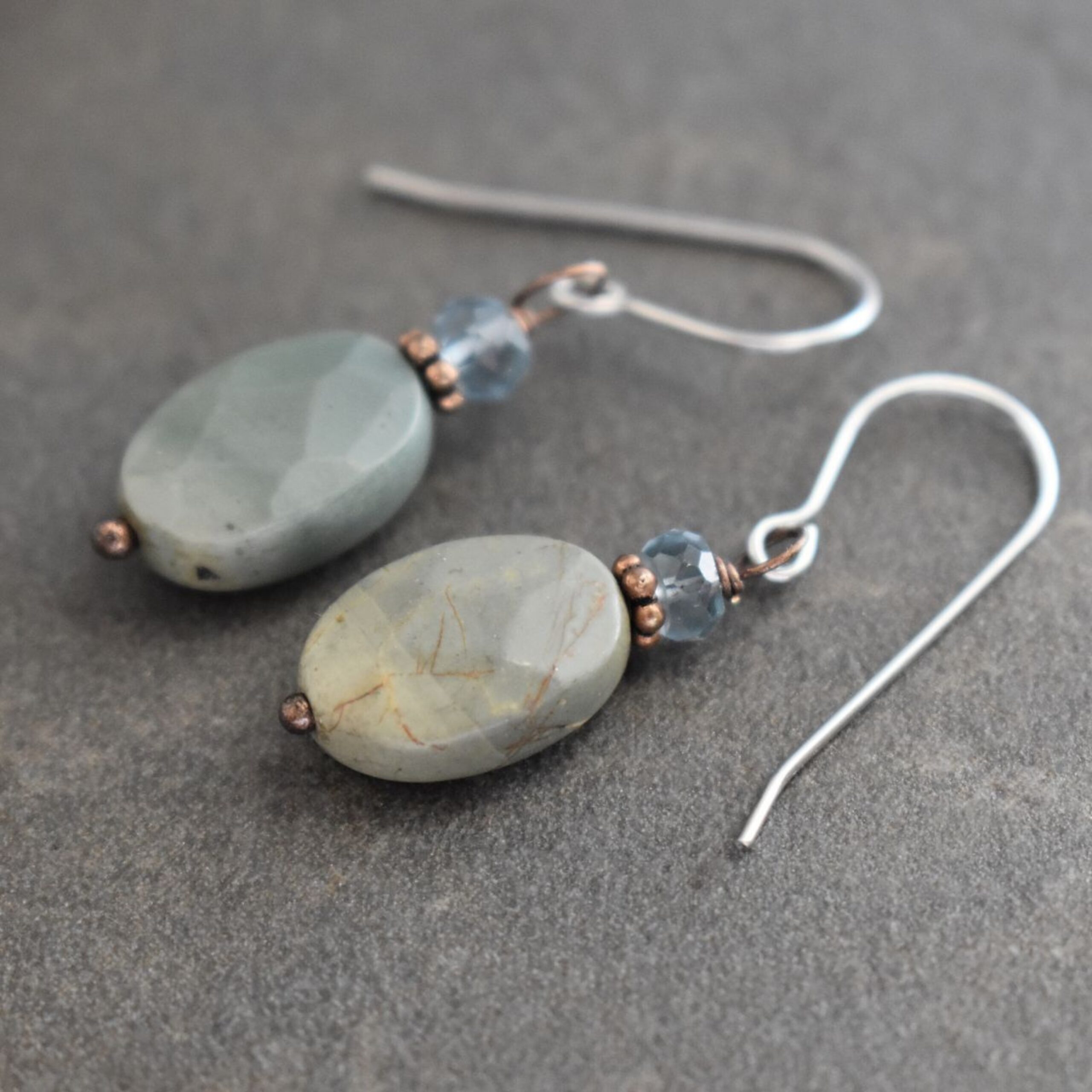 Blue Quartz, Gray Jasper Earrings (2)