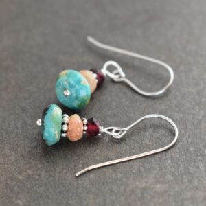 Garnet, Jasper Turquoise Earrings