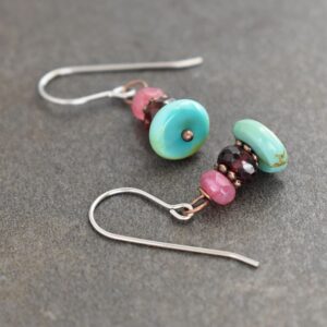 Jade, Garnet, Turquoise Earrings