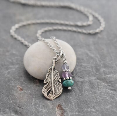 tiny feather with iolite, amethyst , turquoise cropt tiny feather with iolite, amethyst , turquoise cropt