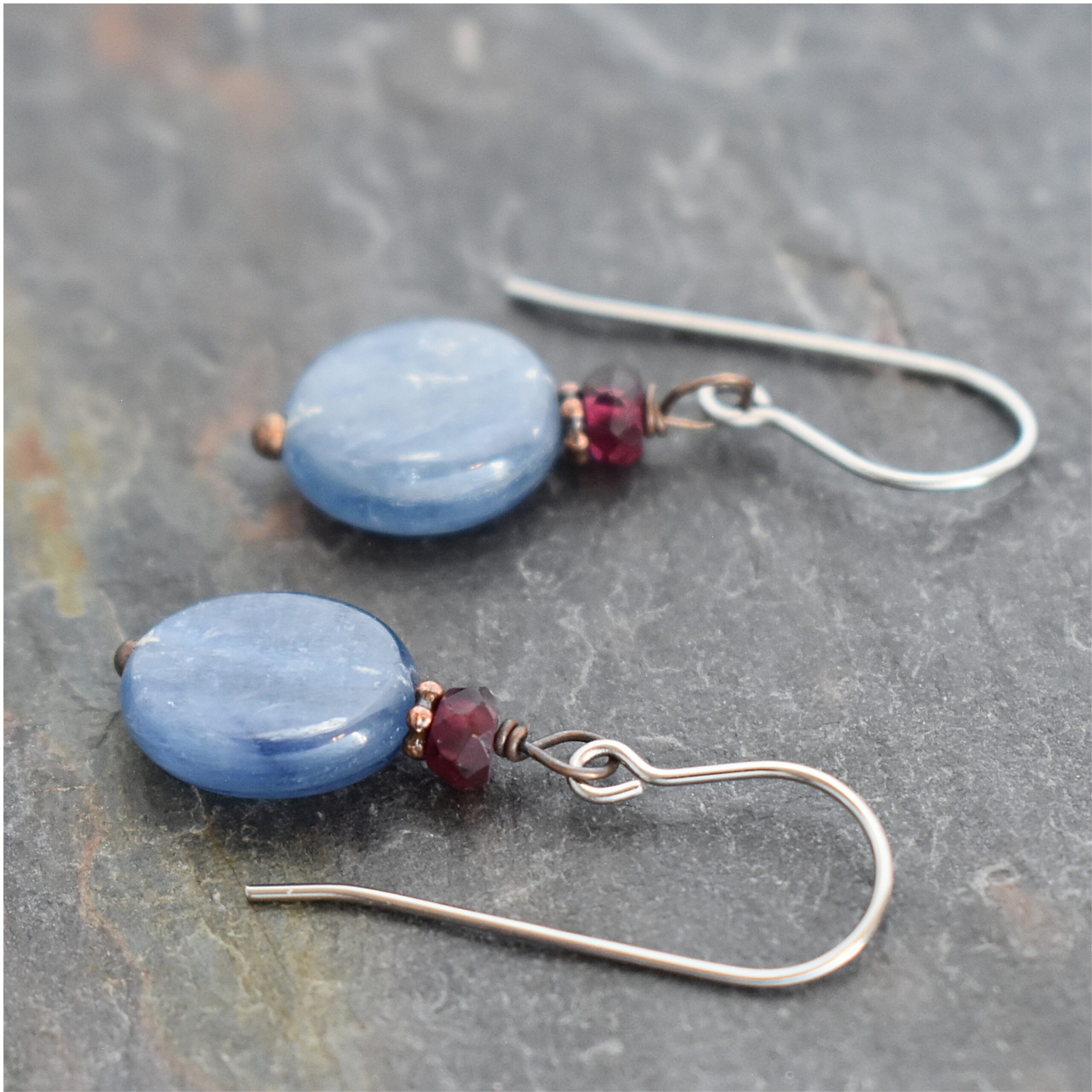 Garnet & Garnet & Blue Kyanite Earrings (2) Garnet & Garnet & Blue Kyanite Earrings (2)