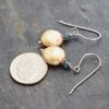 Teal jade and peach coin pearl earrings (1) Teal jade and peach coin pearl earrings (1)