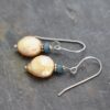 Teal jade and peach coin pearl earrings (2) Teal jade and peach coin pearl earrings (2)