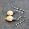 Teal jade and peach coin pearl earrings (3) Teal jade and peach coin pearl earrings (3)