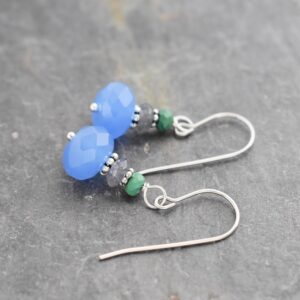 Turquoise, Iolite, Blue Chalcedony Earrings