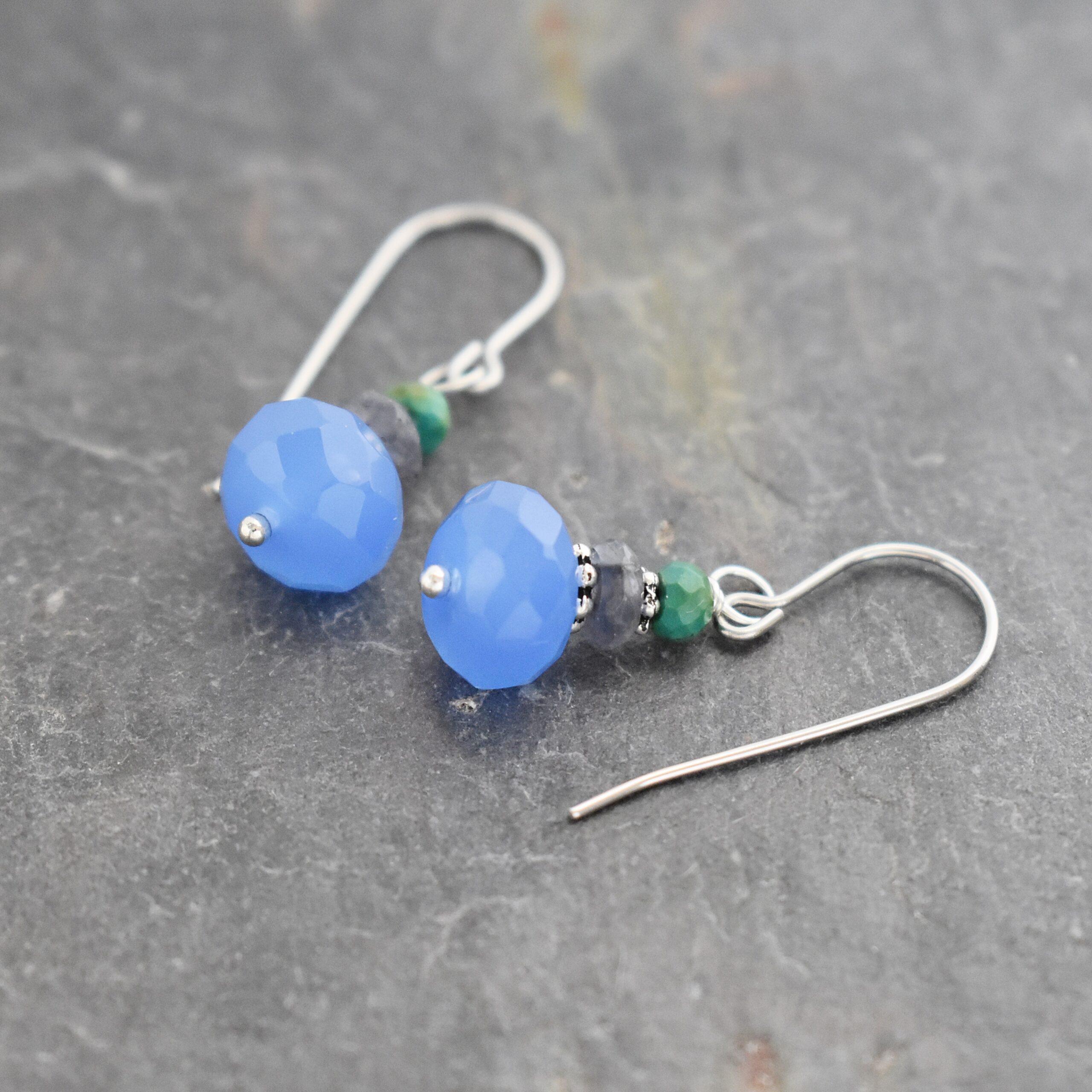 Turquoise, Iolite, Blue Chalcedony Earrings (4)