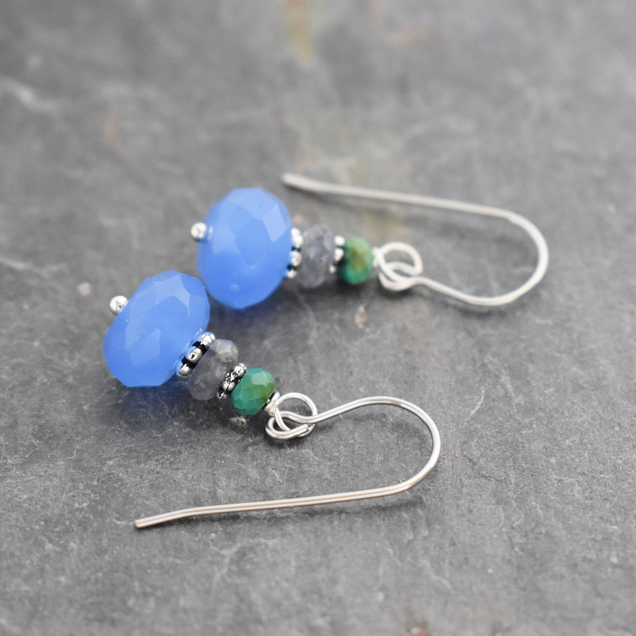 Turquoise, Iolite, Blue Chalcedony Earrings (5)