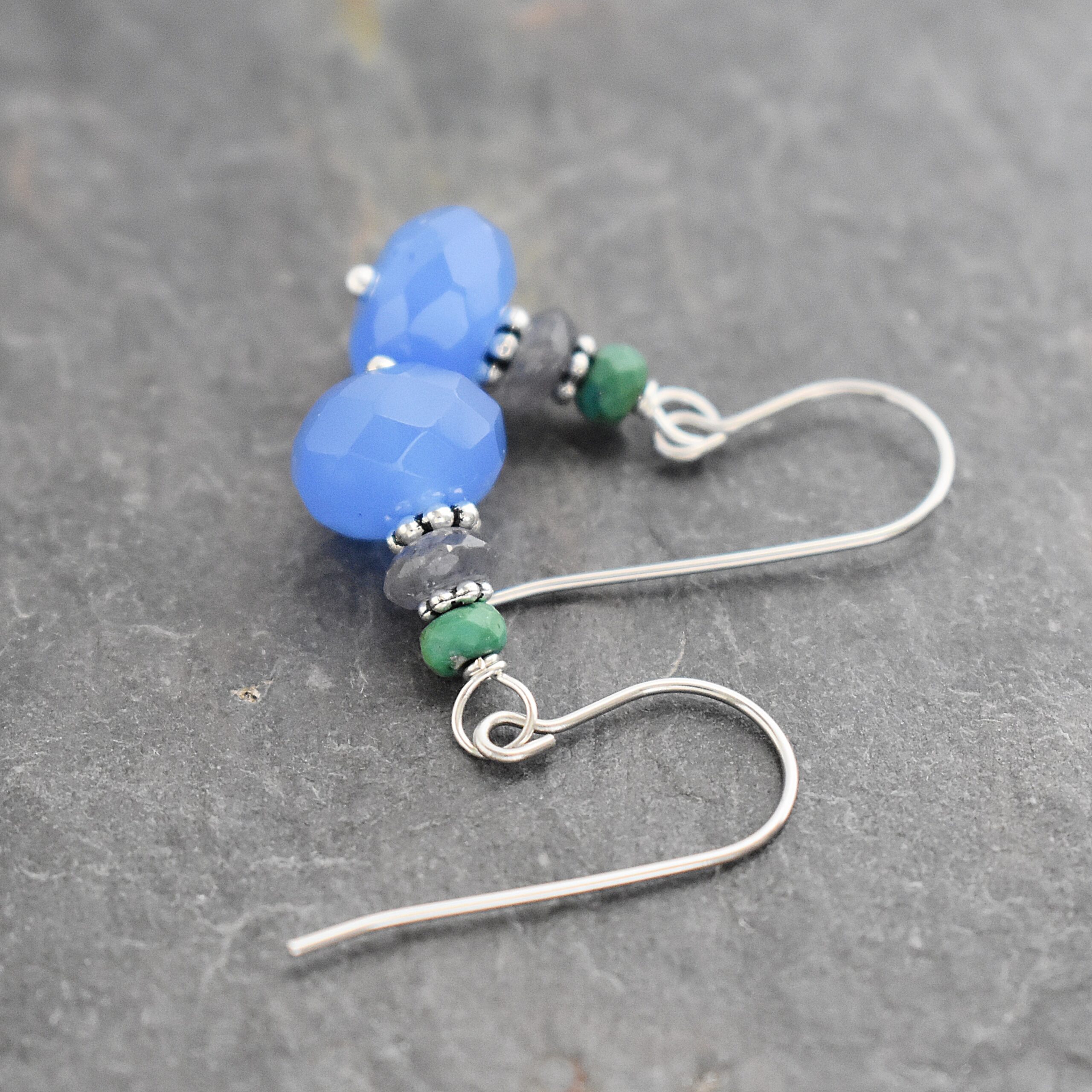 Turquoise, Iolite, Blue Chalcedony Earrings