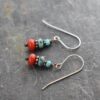 Turquoise and red coral earrings in copper (2) Turquoise and red coral earrings in copper (2)