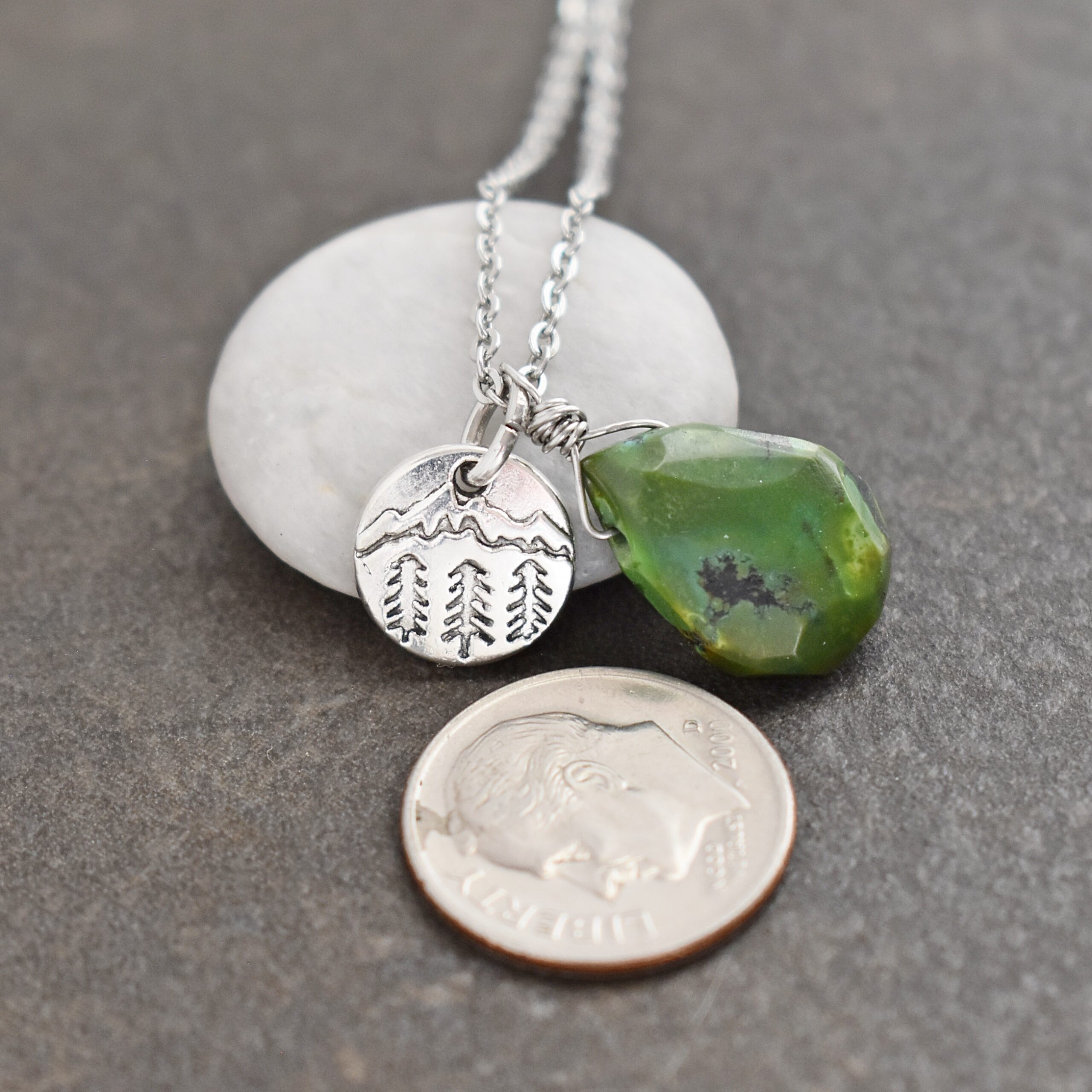 Coin Mountain with green Turquoise drop necklace