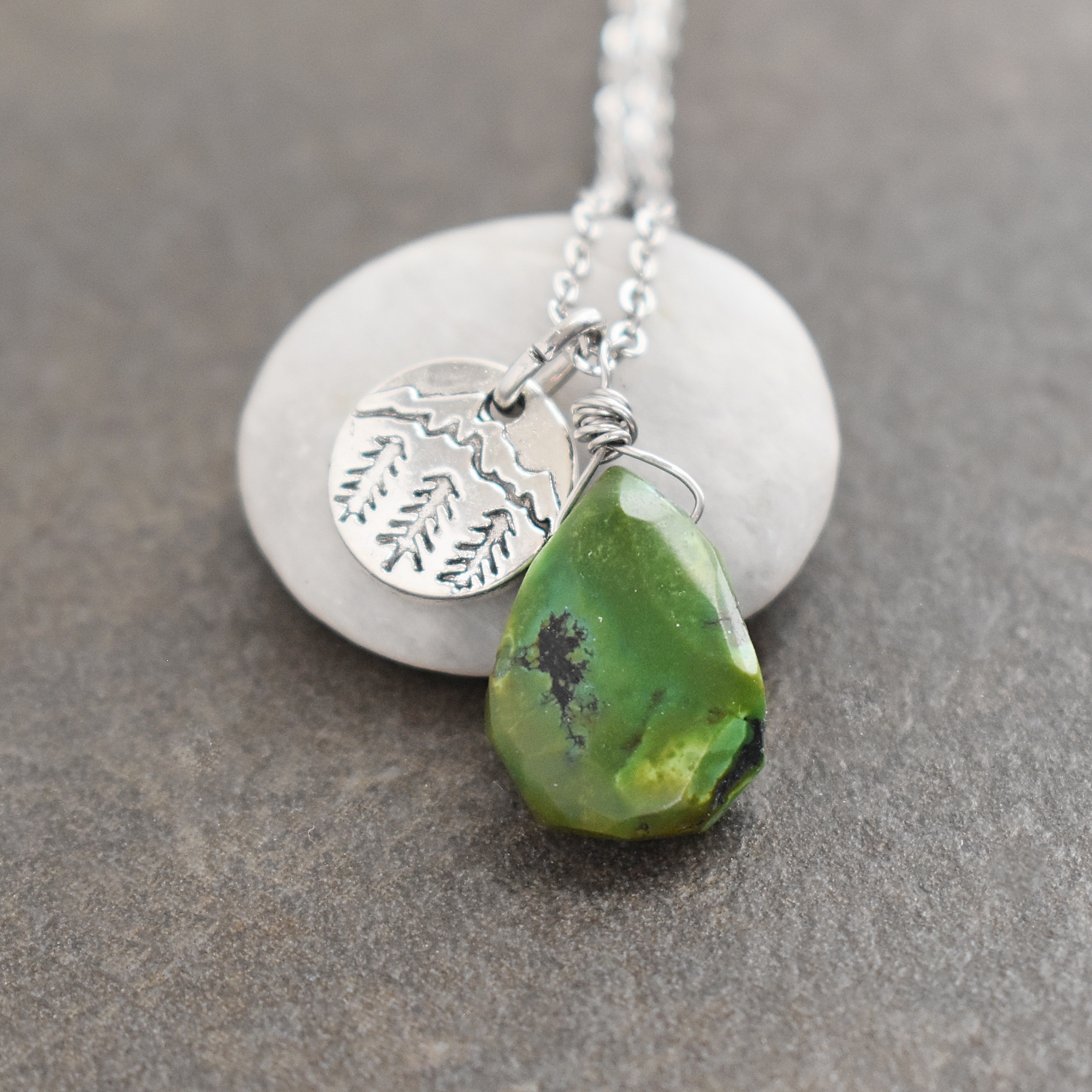 Coin Mountain with green Turquoise drop necklace