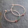 Big Copper loops with pink and green quartz earrings 512025 (1)