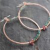 Big Copper loops with pink and green quartz earrings 512025 (4)