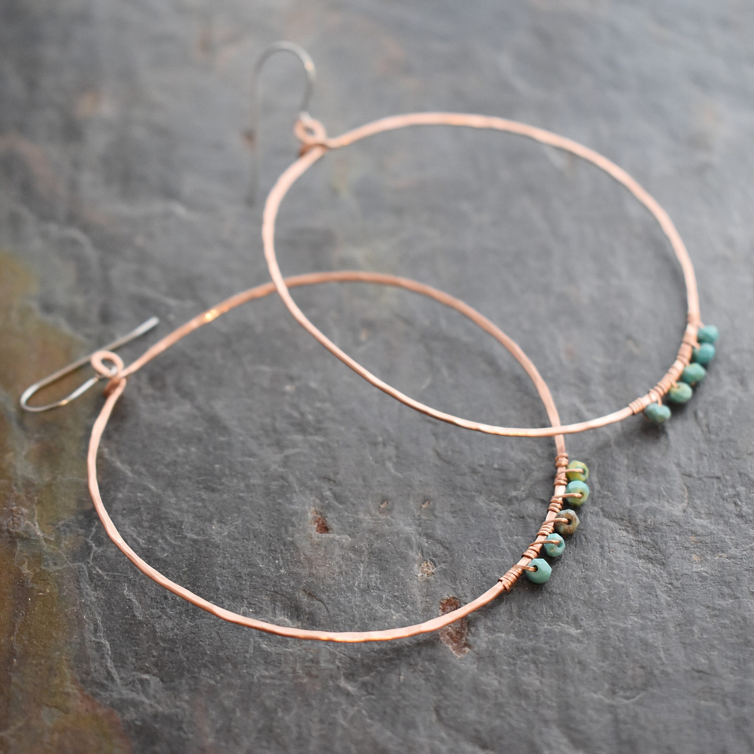 Big copper loops with turquoise earrings 512025 (1)