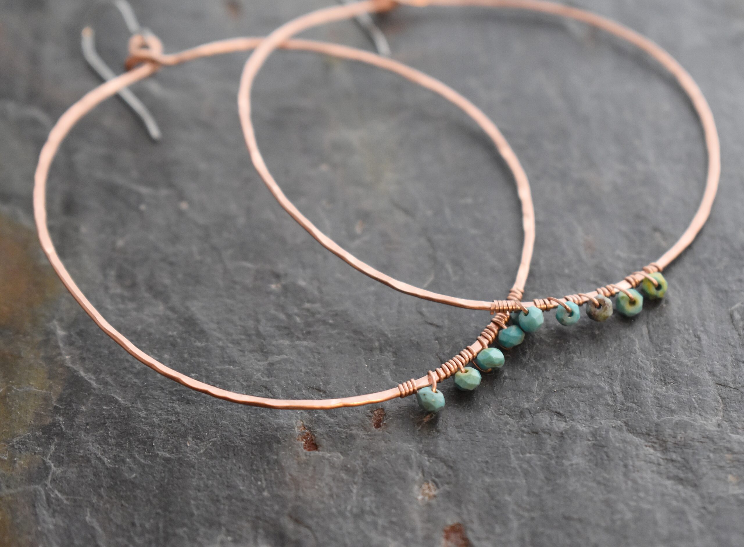 Big copper loops with turquoise earrings 512025 (2)