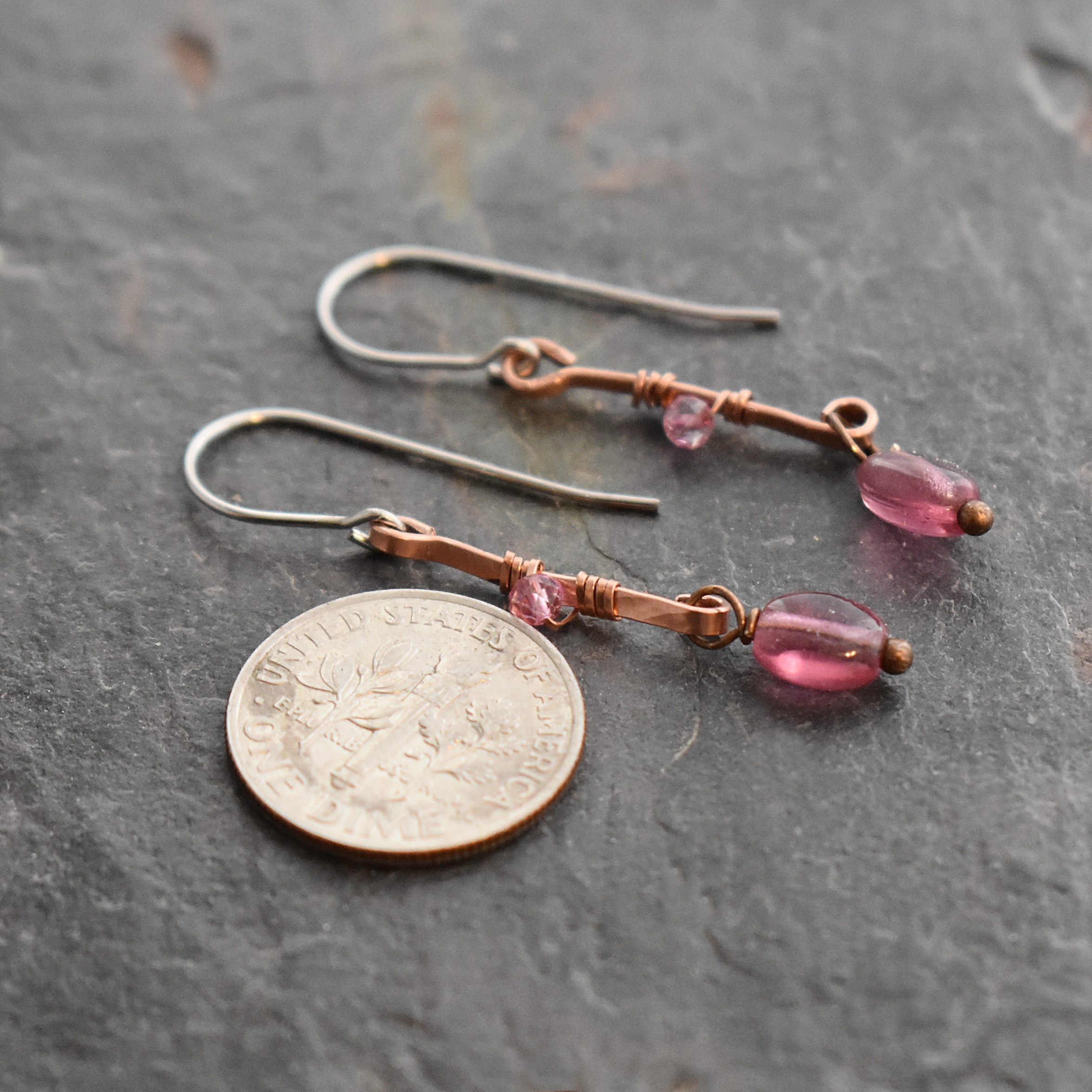 Copper and pink quartz earrings 512025 (1)