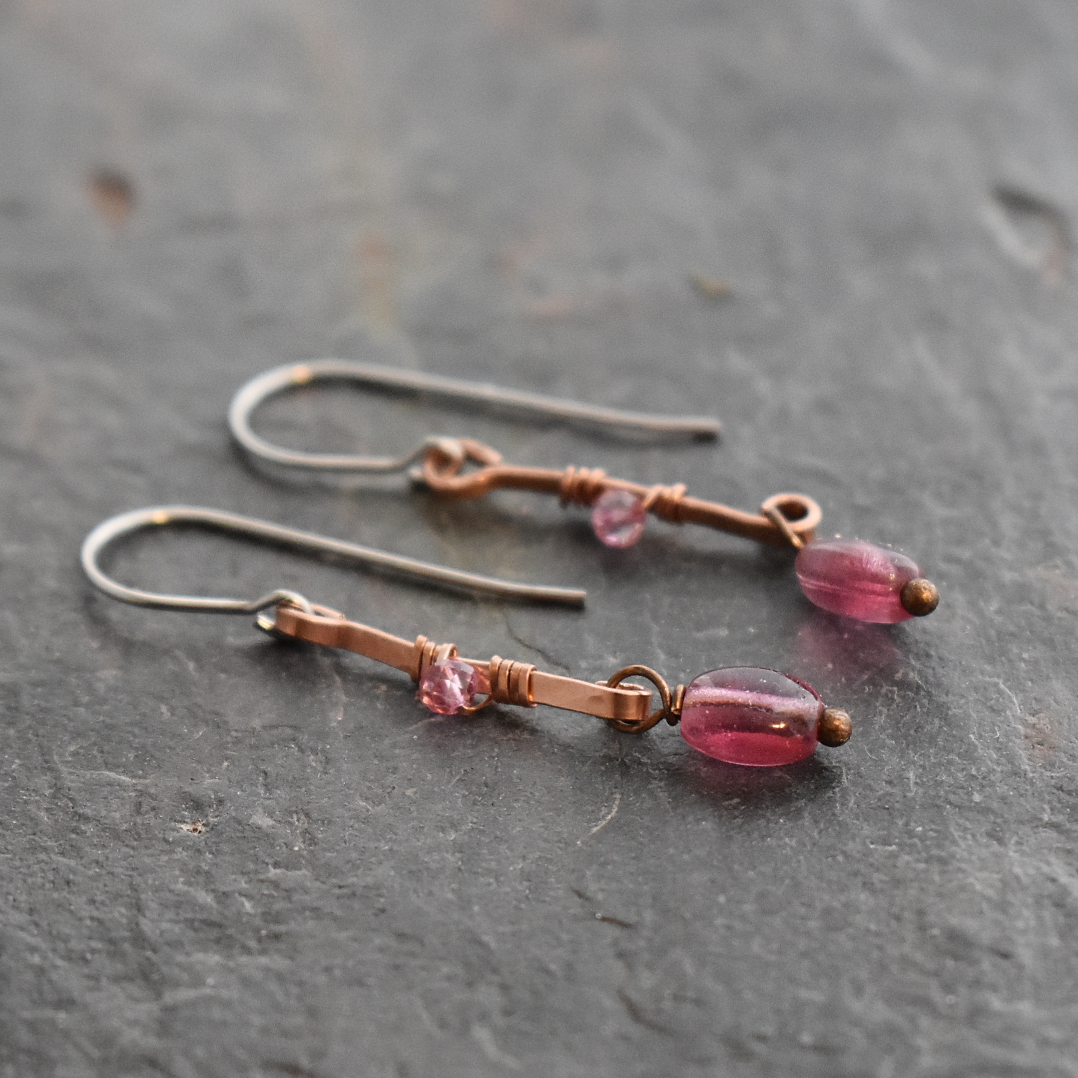 Copper and pink quartz earrings 512025 (2)