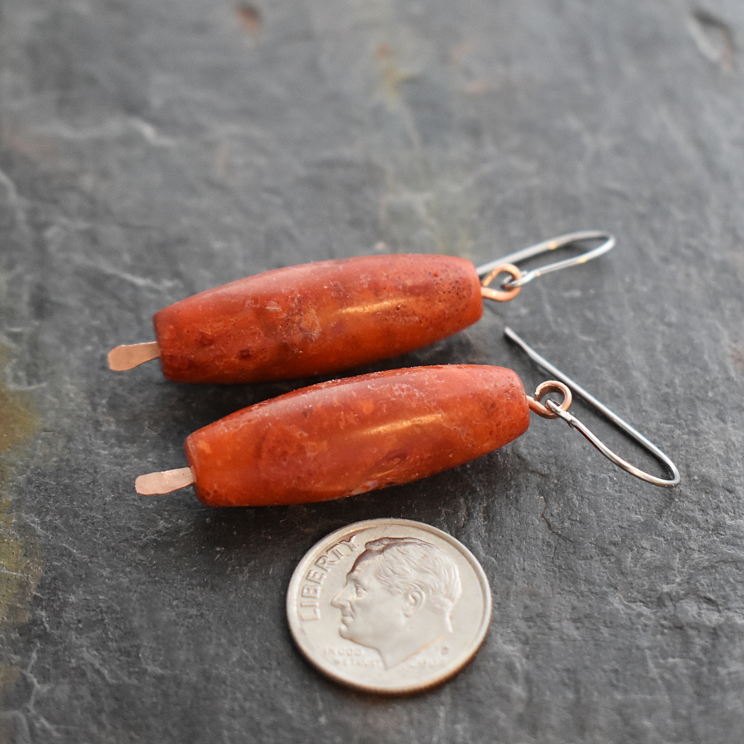 Copper apple coral earrings 512025 (3)