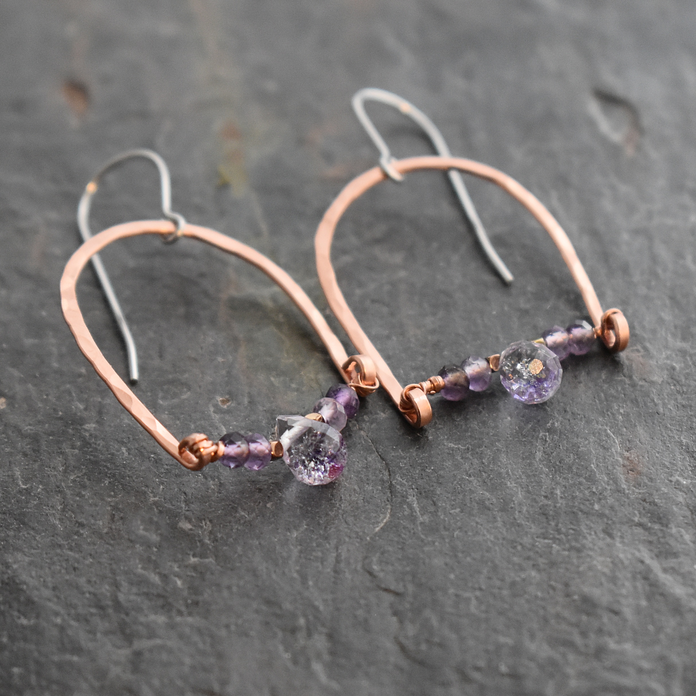 Copper rainbows amethyst, lavender quartz drop earrings 512025 (1)