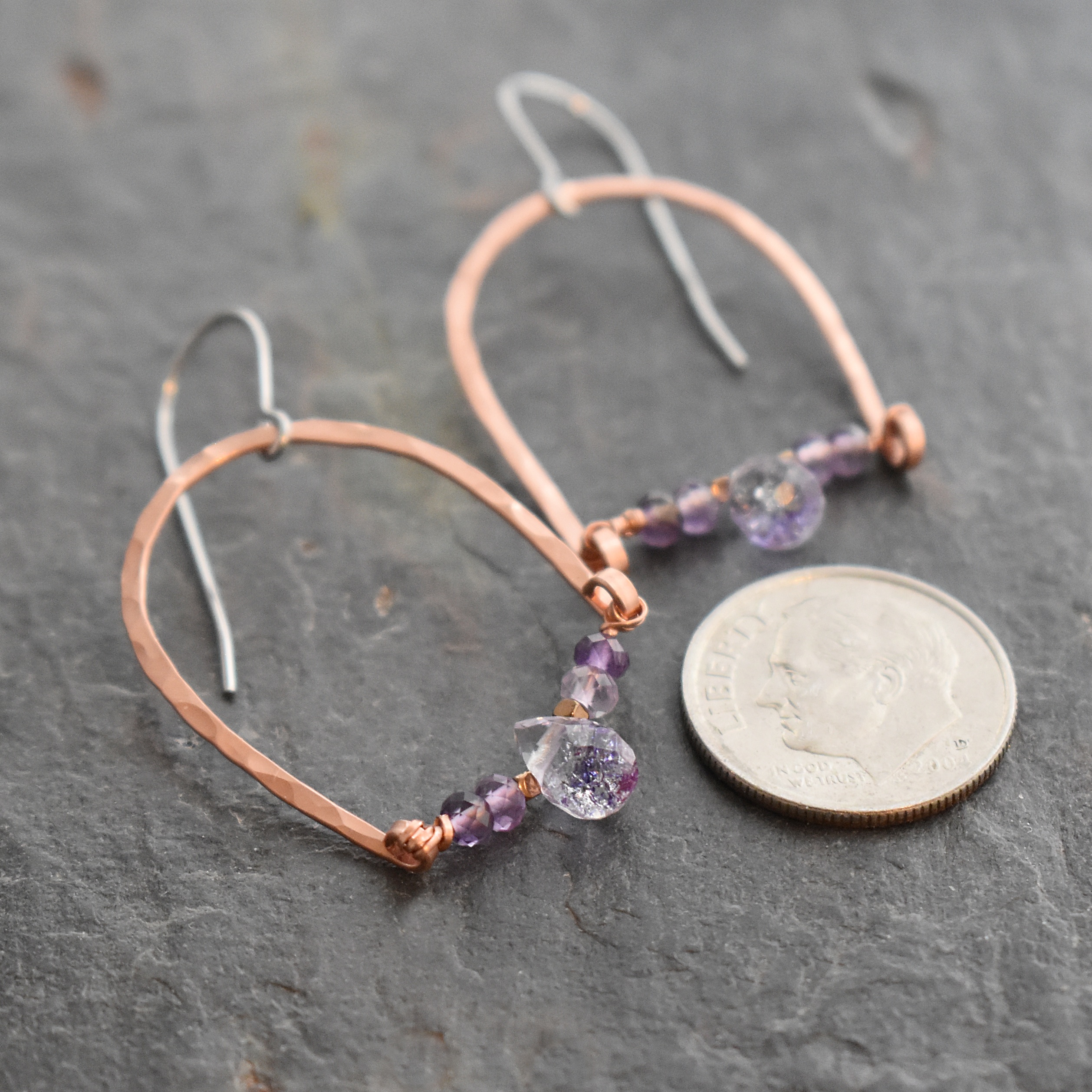 Copper rainbows amethyst, lavender quartz drop earrings 512025 (3)