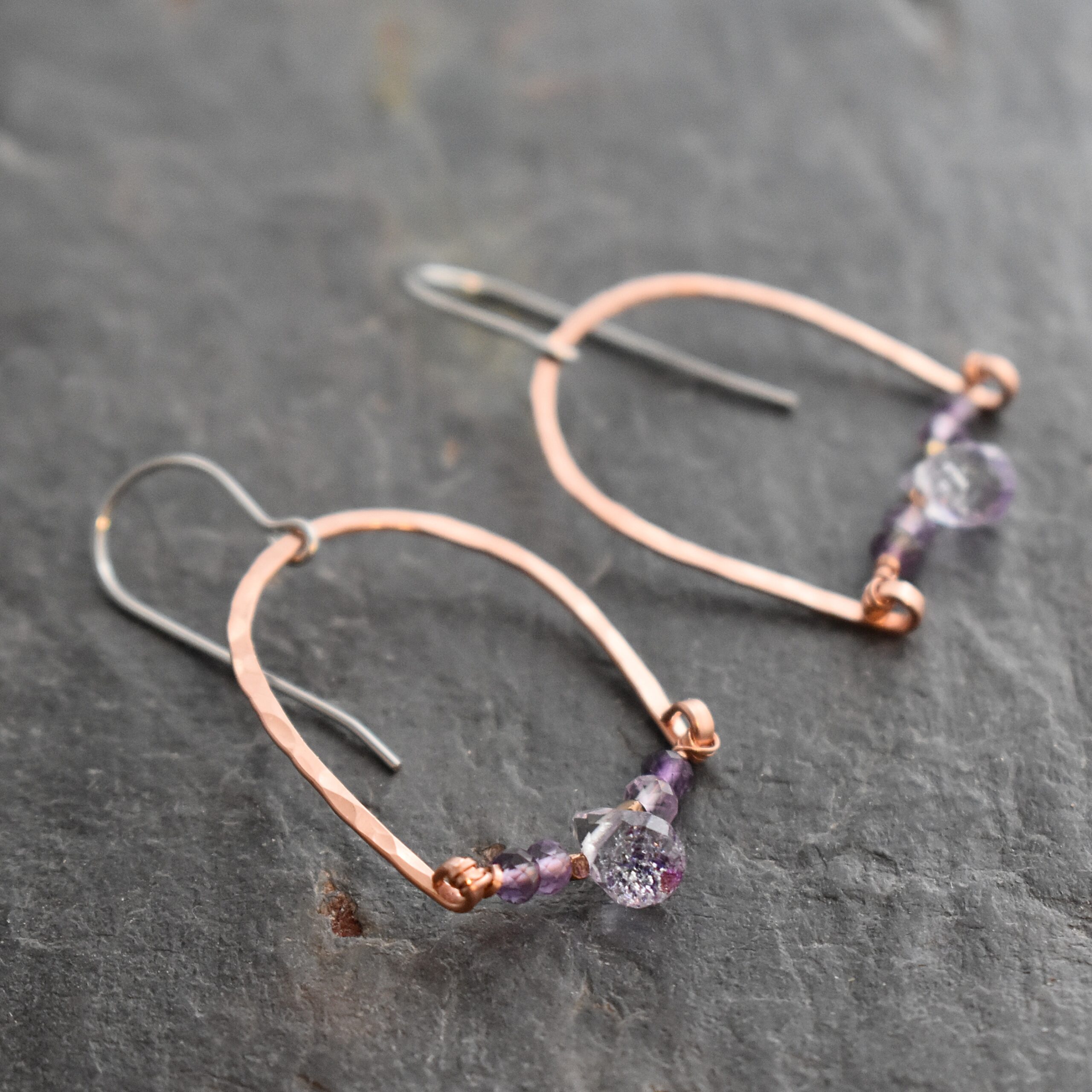 Copper rainbows amethyst, lavender quartz drop earrings 512025 (4)