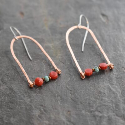 Copper rainbows turquoise cpral earrings 512025 (2)