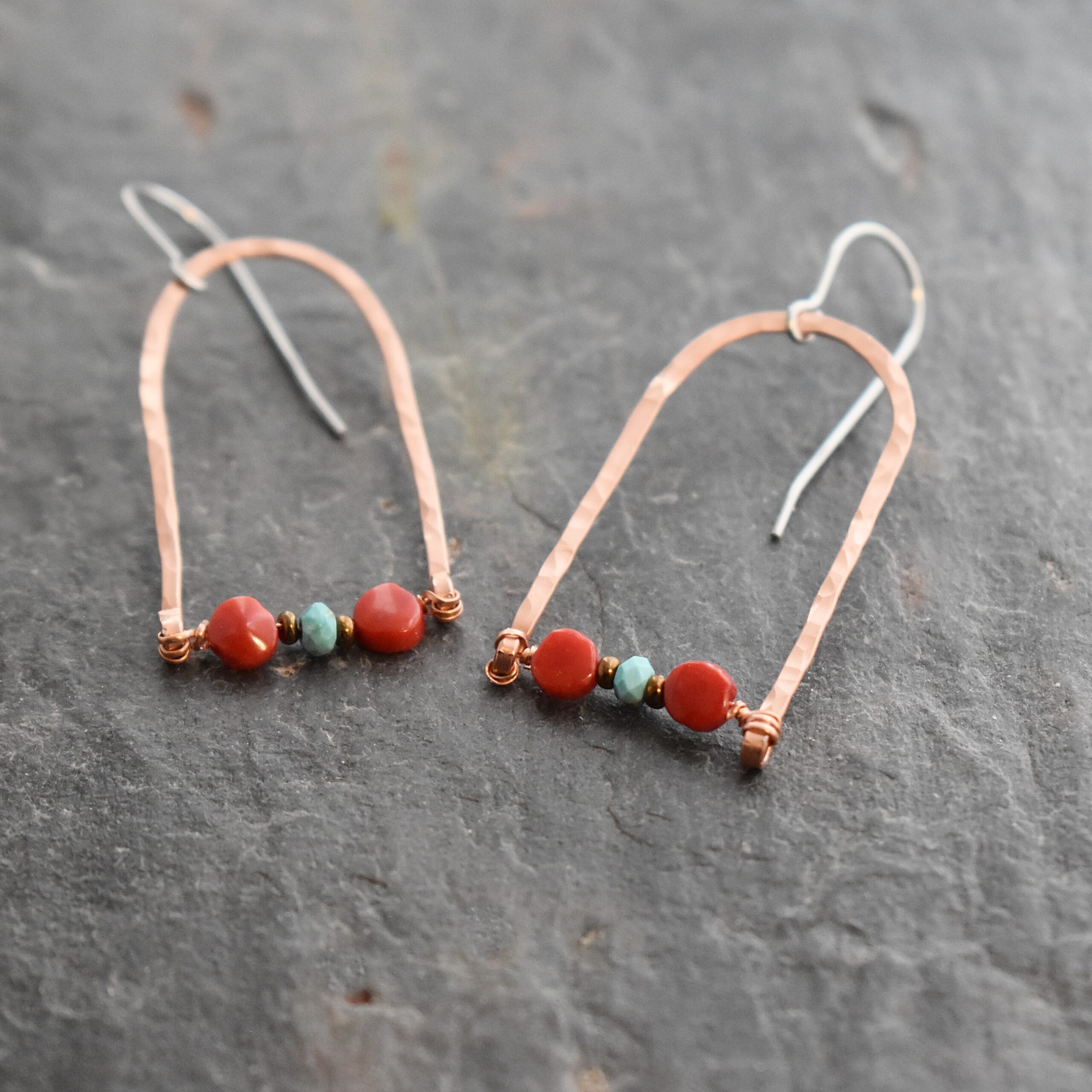 Copper rainbows turquoise cpral earrings 512025 (4)