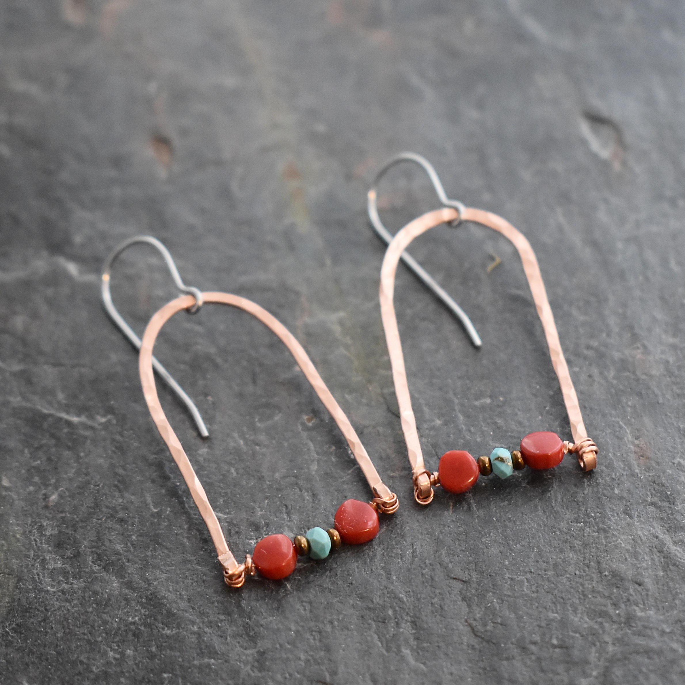 Copper rainbows turquoise cpral earrings 512025 (5)