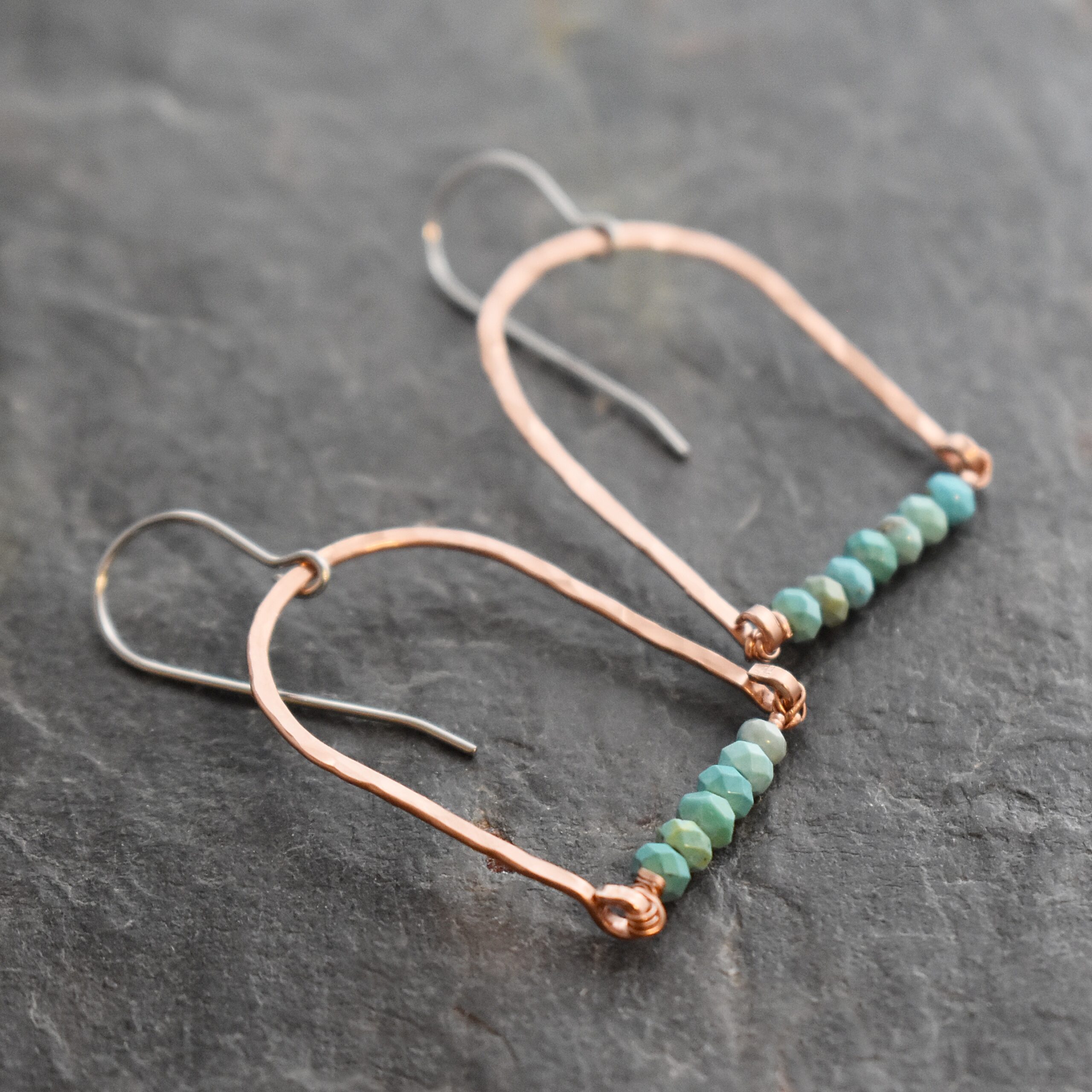 Small copper rainbow turquoise earrings