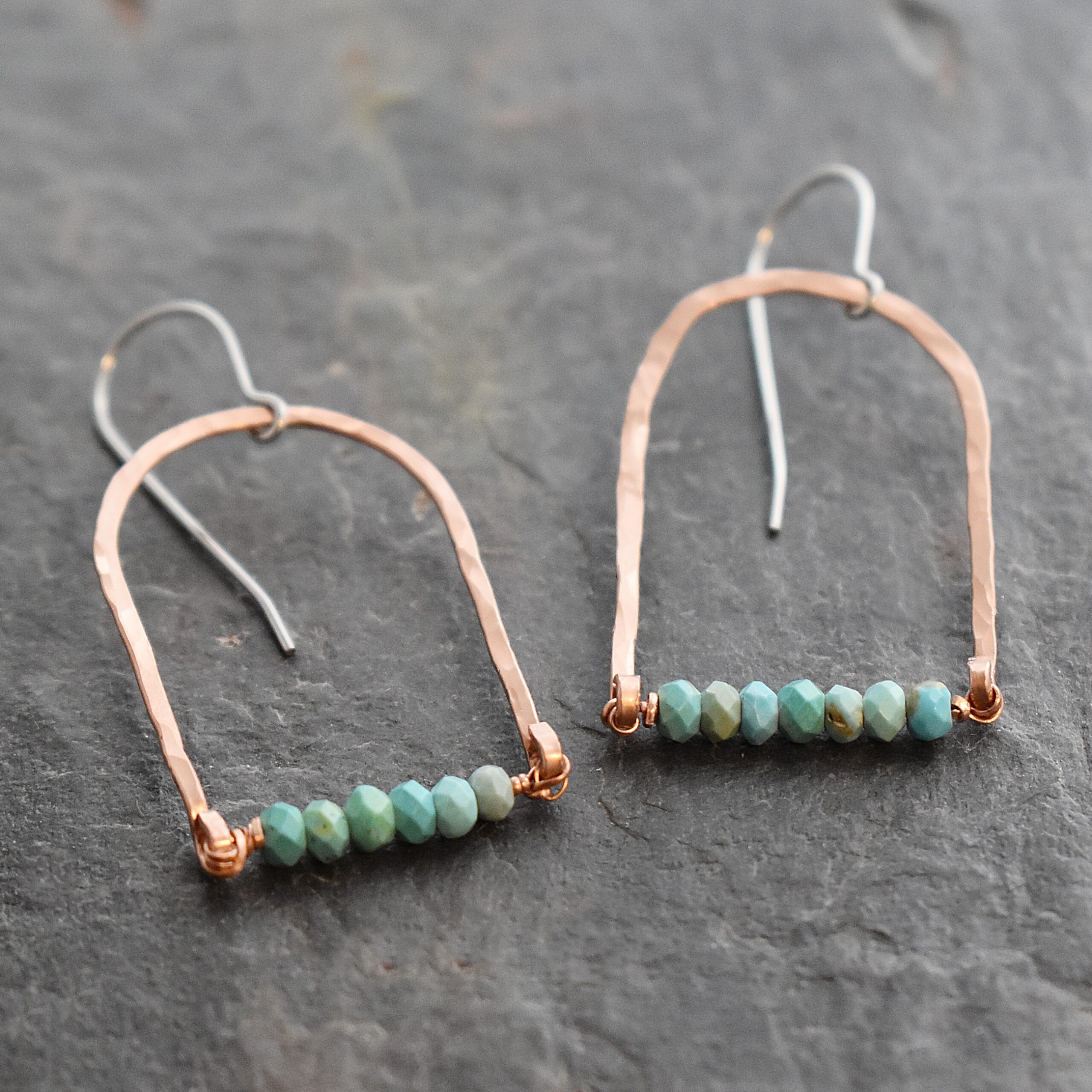 Small copper rainbow turquoise earrings