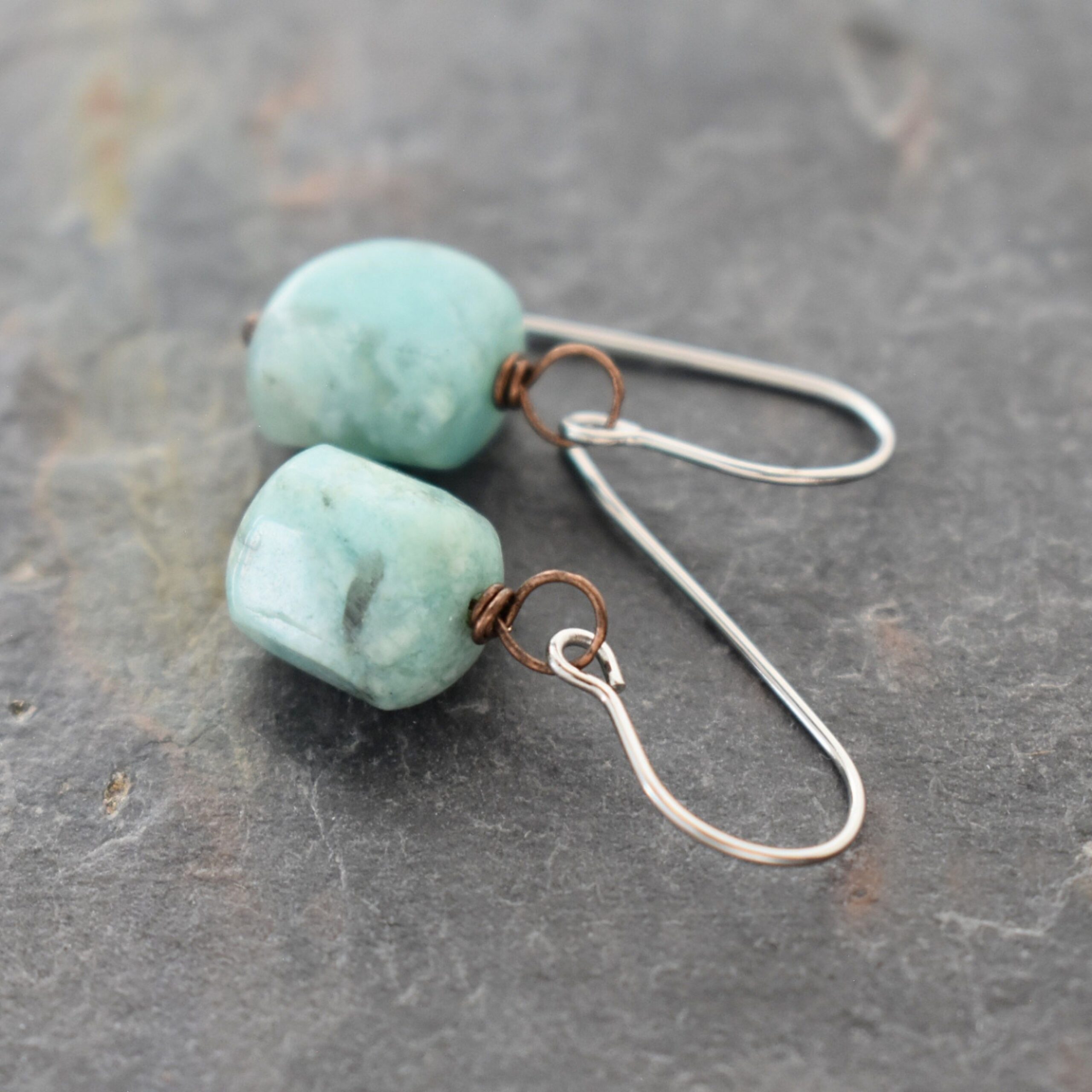 Amazonite on copper earrings