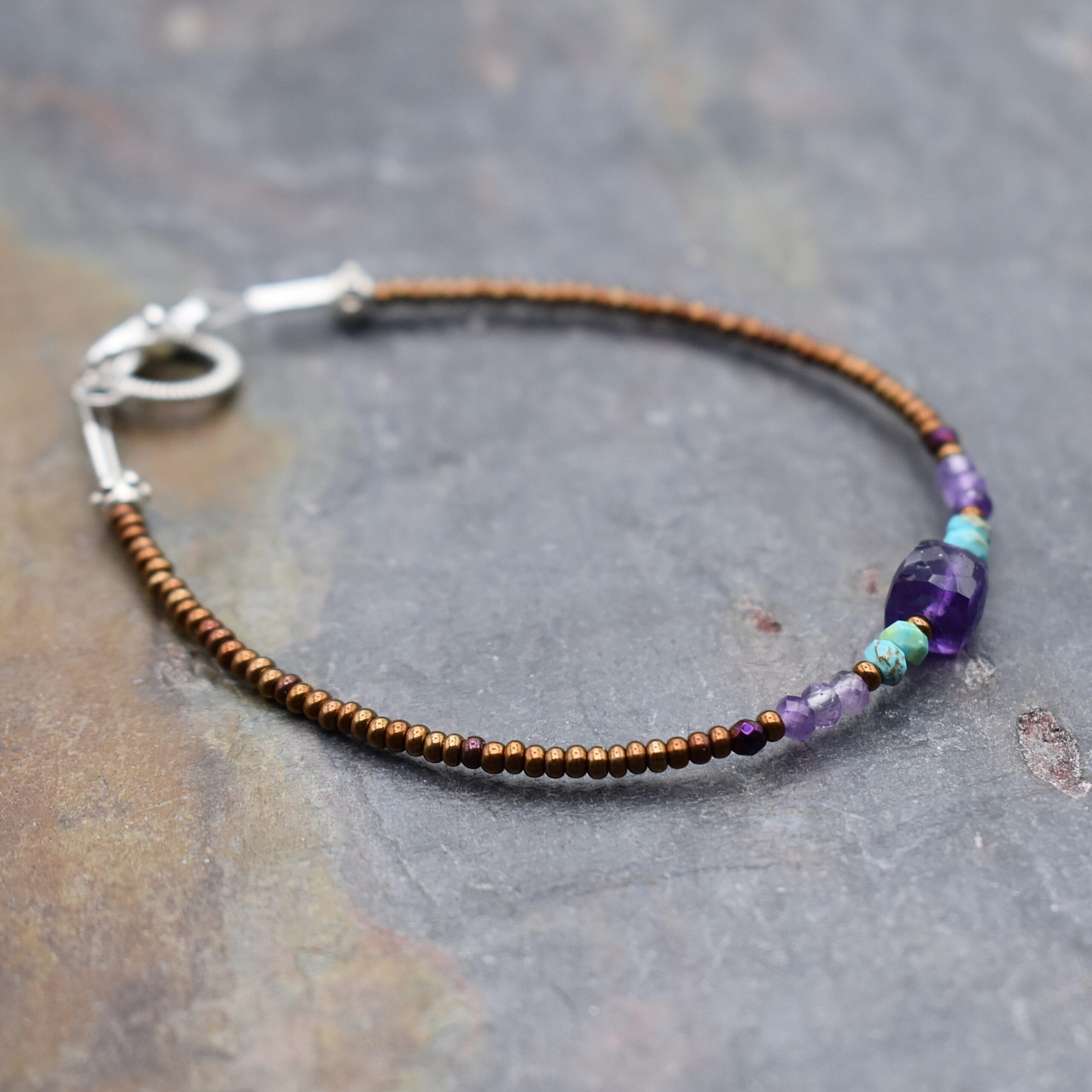Dainty purple Amethyst Turquoise Bracelet