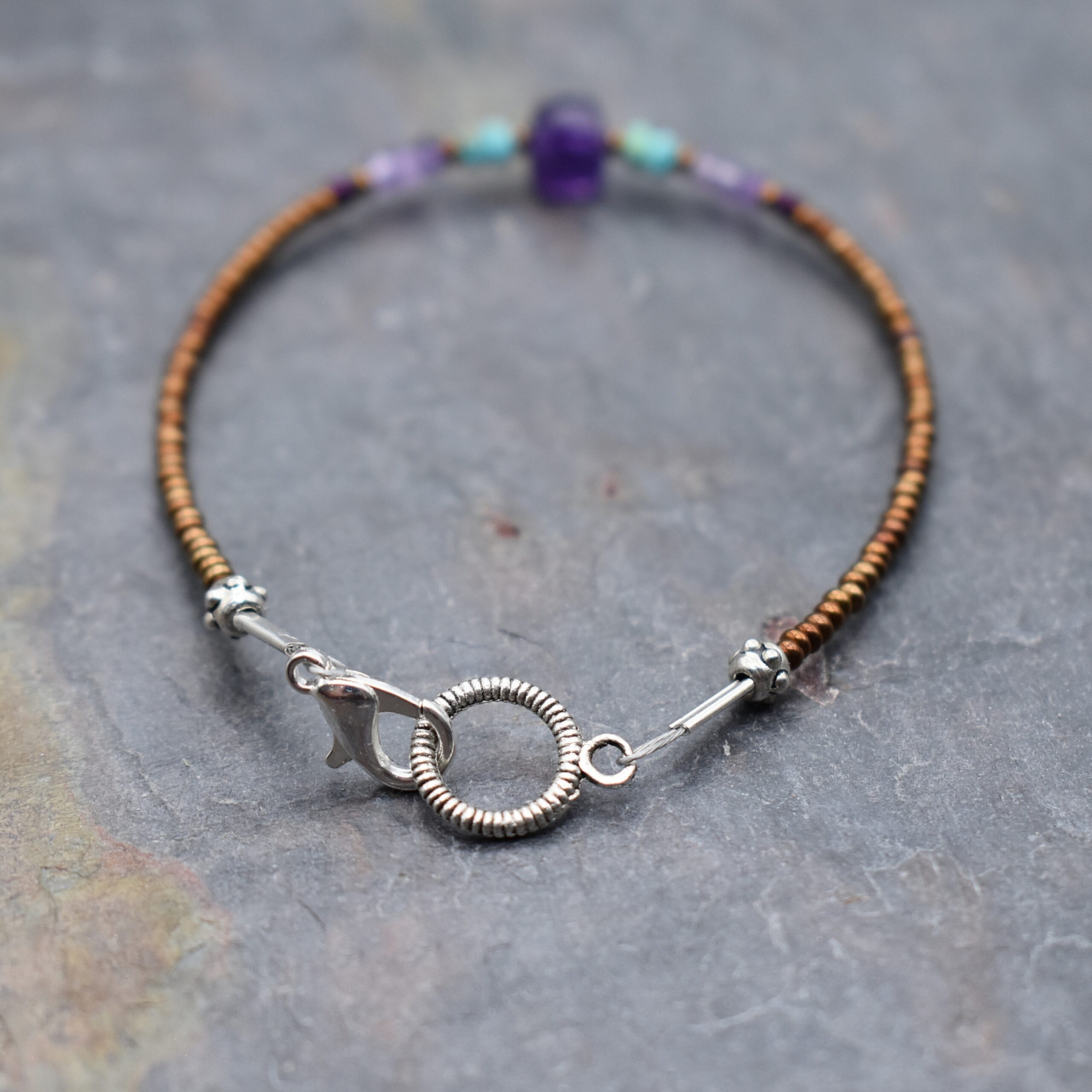 Dainty Amethyst Turquoise Seed beaded Bracelet