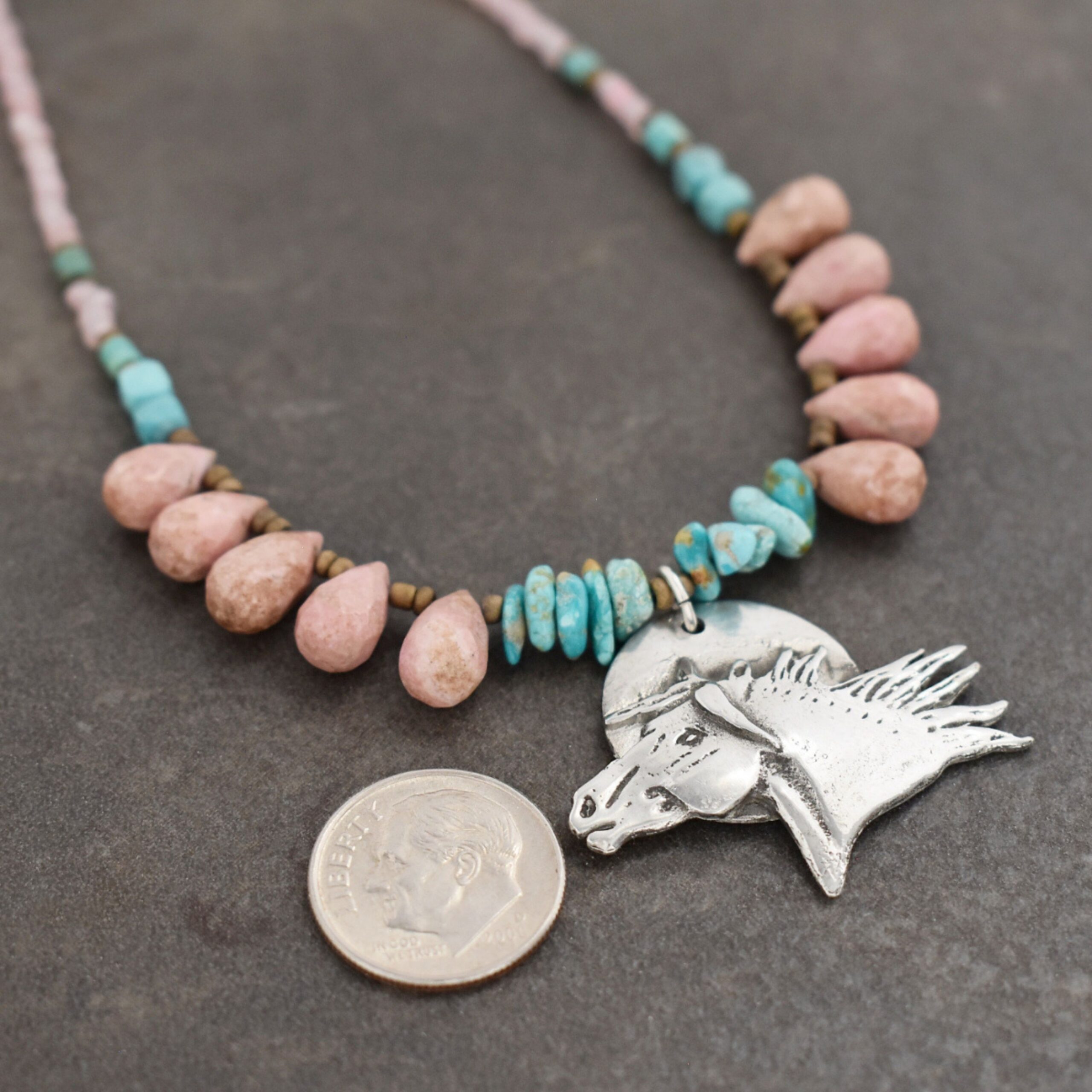 Beaded Rhodochrosite wild horse necklace (3)