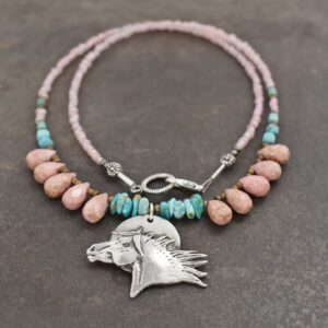 Beaded Rhodochrosite Wild Horse Necklace