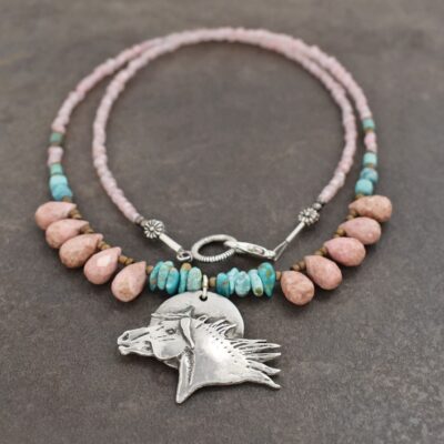 Beaded Rhodochrosite wild horse necklace Beaded Rhodochrosite wild horse necklace