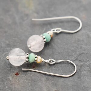 Pearl, Chrysoprase, Rose Quartz Earrings