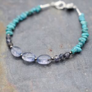 Beaded Iolite & Turquoise Lotus Bracelet