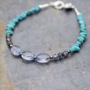 Beaded Iolite & Turquoise Lotus Bracelet